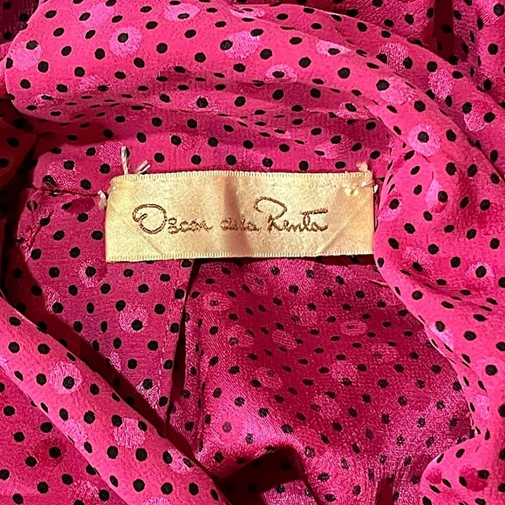 Vintage Oscar De La Renta Pink Jacquard Dotted Silk Dress - Picture 5 of 5